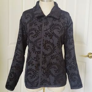 COLDWATER CREEK Black Purple Silver Velvet Jacquard Blazer Jacket Reversible